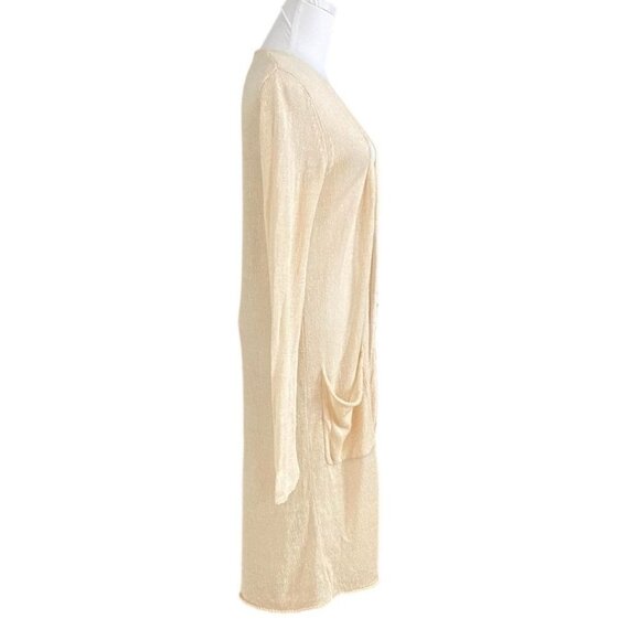 NAIF MONTREAL 100% LINEN CREAM OPEN KNIT LONG LENGTH CARDIGAN - S - Picture 2 of 10